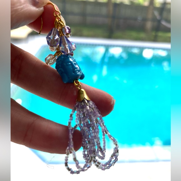 Buddha turquoise Mystical sparkle purple beaded loop vintage earring meditation - Picture 2 of 4